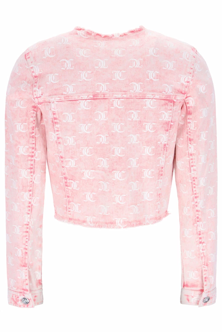 JUICY COUTURE SPRING SUMMER '22 COLLECTION FLURO PINK MONOGRAM ACID WASH DENIM JACKET