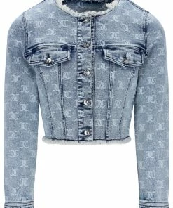 JUICY COUTURE INDIGO MONOGRAM ACID WASH DENIM JACKET