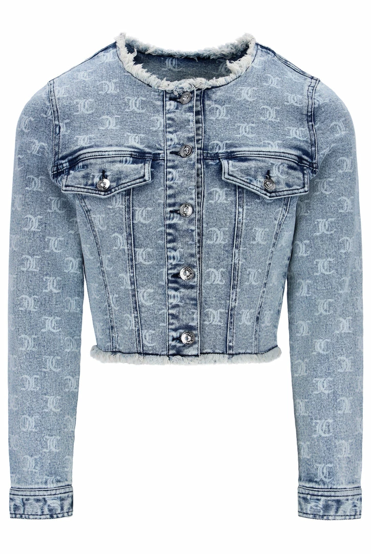 JUICY COUTURE INDIGO MONOGRAM ACID WASH DENIM JACKET