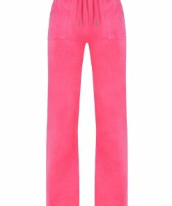 JUICY COUTURE FLURO PINK CLASSIC VELOUR DEL RAY POCKETED BOTTOMS SPRING SUMMER '22 COLLECTION