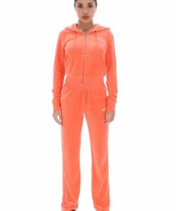 JUICY COUTURE FRESH CORAL RECYCLED VELOUR POCKETED BOTTOMS SPRING SUMMER'22 COLLECTION