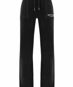 JUICY COUTURE BLACK RECYCLED VELOUR POCKETED BOTTOMS