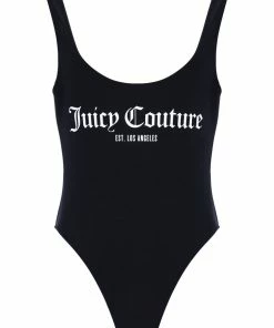 JUICY COUTURE BLACK LA LOGO SCOOP BACK SWIMSUIT