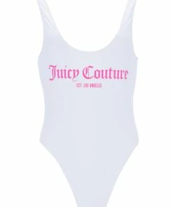 JUICY COUTURE WHITE LA LOGO SCOOP BACK SWIMSUIT