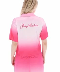 JUICY COUTURE PINK OMBRE SATIN SHORT SLEEVE PYJAMA SHIRT