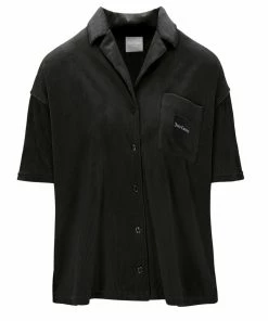 JUICY COUTURE TOPS BLACK LOUNGE RIB VELOUR SHIRT