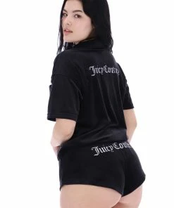 JUICY COUTURE TOPS BLACK LOUNGE RIB VELOUR SHIRT