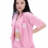 JUICY COUTURE PINK PETAL LOUNGE RIB VELOUR SHIRT TOPS