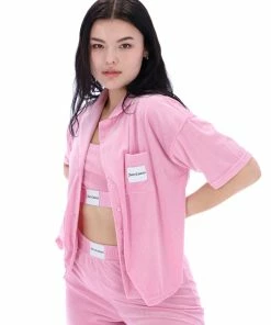 JUICY COUTURE PINK PETAL LOUNGE RIB VELOUR SHIRT TOPS