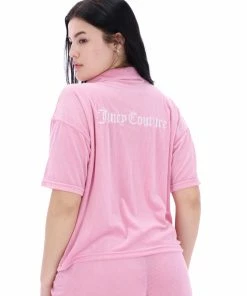 JUICY COUTURE PINK PETAL LOUNGE RIB VELOUR SHIRT TOPS