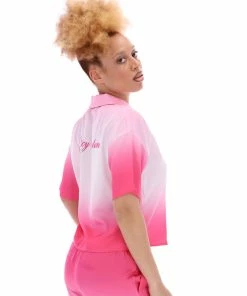 JUICY COUTURE PINK OMBRE SATIN SHORT SLEEVE PYJAMA SHIRT