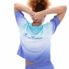 JUICY COUTURE TOPS AQUA OMBRE SATIN SHORT SLEEVE PYJAMA SHIRT