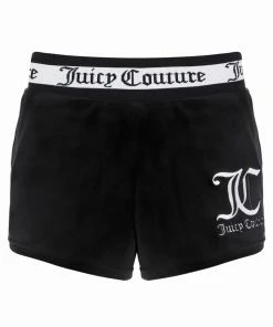 JUICY COUTURE SPRING SUMMER'22 COLLECTION BLACK VELOUR STRIPE SHORTS