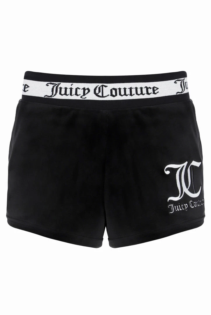 JUICY COUTURE SPRING SUMMER '22 COLLECTION BLACK VELOUR STRIPE SHORTS