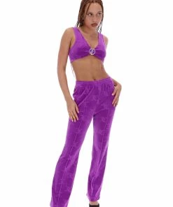 JUICY COUTURE TOPS PURPLE MONOGRAM VELOUR CROP TOP
