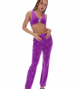 JUICY COUTURE TOPS PURPLE MONOGRAM VELOUR CROP TOP
