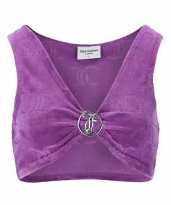 JUICY COUTURE TOPS PURPLE MONOGRAM VELOUR CROP TOP