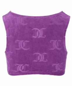 JUICY COUTURE TOPS PURPLE MONOGRAM VELOUR CROP TOP