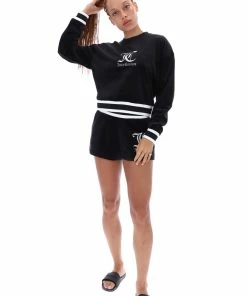 JUICY COUTURE BLACK VELOUR CREW NECK SWEATSHIRT TRACKSUITS