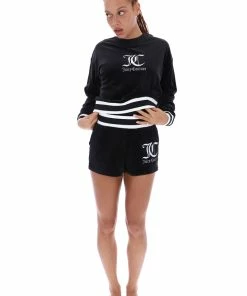 JUICY COUTURE BLACK VELOUR CREW NECK SWEATSHIRT TRACKSUITS