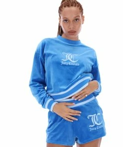 JUICY COUTURE PRINCESS BLUE VELOUR CREW NECK SWEATSHIRT