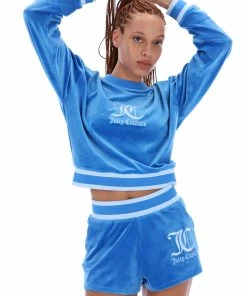 JUICY COUTURE PRINCESS BLUE VELOUR CREW NECK SWEATSHIRT