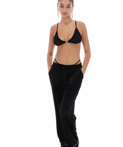 JUICY COUTURE TOPS BLACK FLOCKED MONOGRAM MESH TRIANGLE BRA