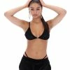 JUICY COUTURE TOPS BLACK FLOCKED MONOGRAM MESH TRIANGLE BRA