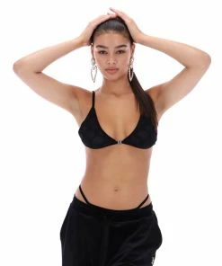 JUICY COUTURE TOPS BLACK FLOCKED MONOGRAM MESH TRIANGLE BRA