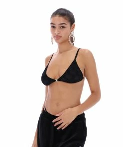 JUICY COUTURE TOPS BLACK FLOCKED MONOGRAM MESH TRIANGLE BRA