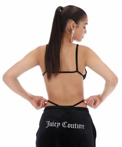 JUICY COUTURE TOPS BLACK FLOCKED MONOGRAM MESH TRIANGLE BRA