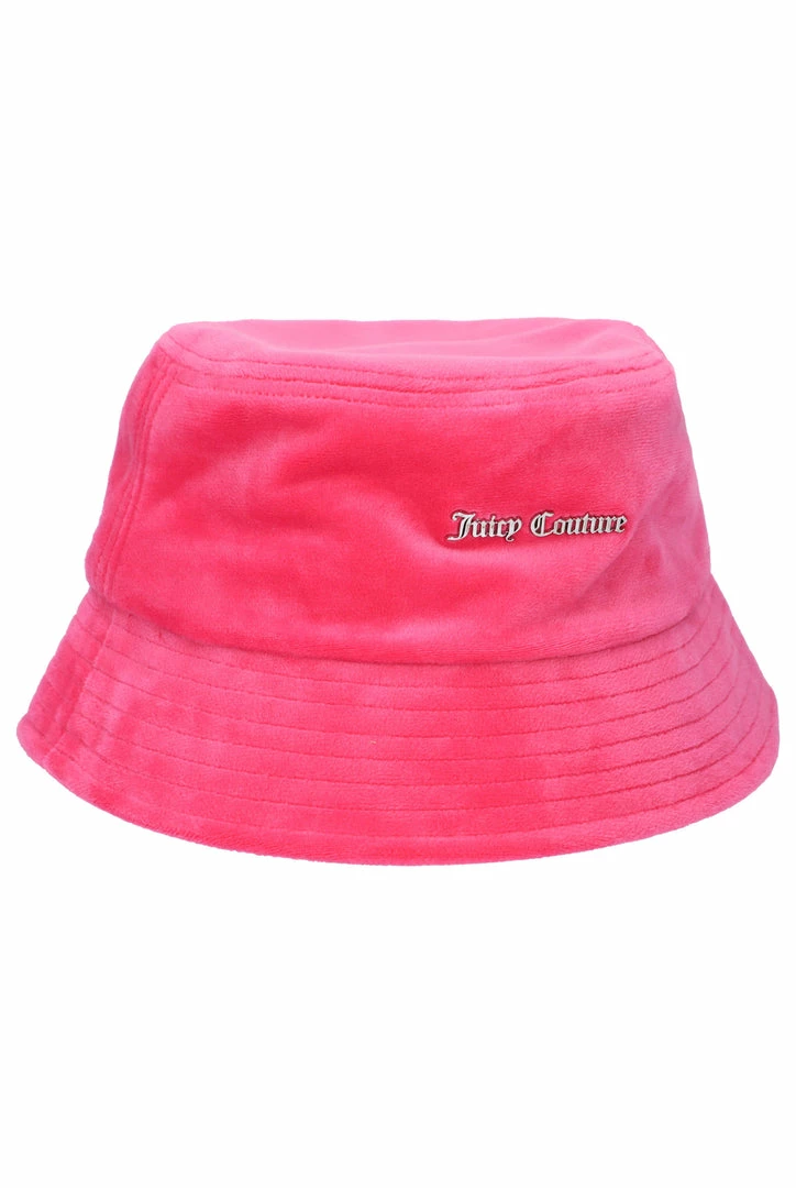 JUICY COUTURE SPRING SUMMER '22 COLLECTION FLURO PINK VELOUR BUCKET HAT
