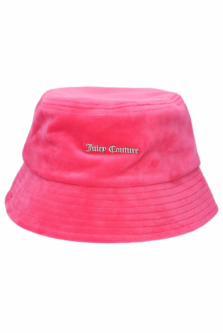 JUICY COUTURE SPRING SUMMER '22 COLLECTION FLURO PINK VELOUR BUCKET HAT
