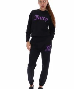 JUICY COUTURE TRACKSUITS BLACK FLOCKED CREW NECK SWEATSHIRT