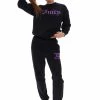 JUICY COUTURE BLACK FLOCKED BOYFRIEND CUFFED JOGGER TRACKSUITS