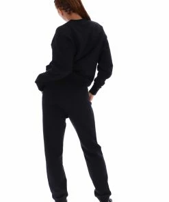 JUICY COUTURE BLACK FLOCKED BOYFRIEND CUFFED JOGGER TRACKSUITS