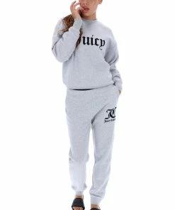 JUICY COUTURE SILVER MARL FLOCKED BOYFRIEND CUFFED JOGGER