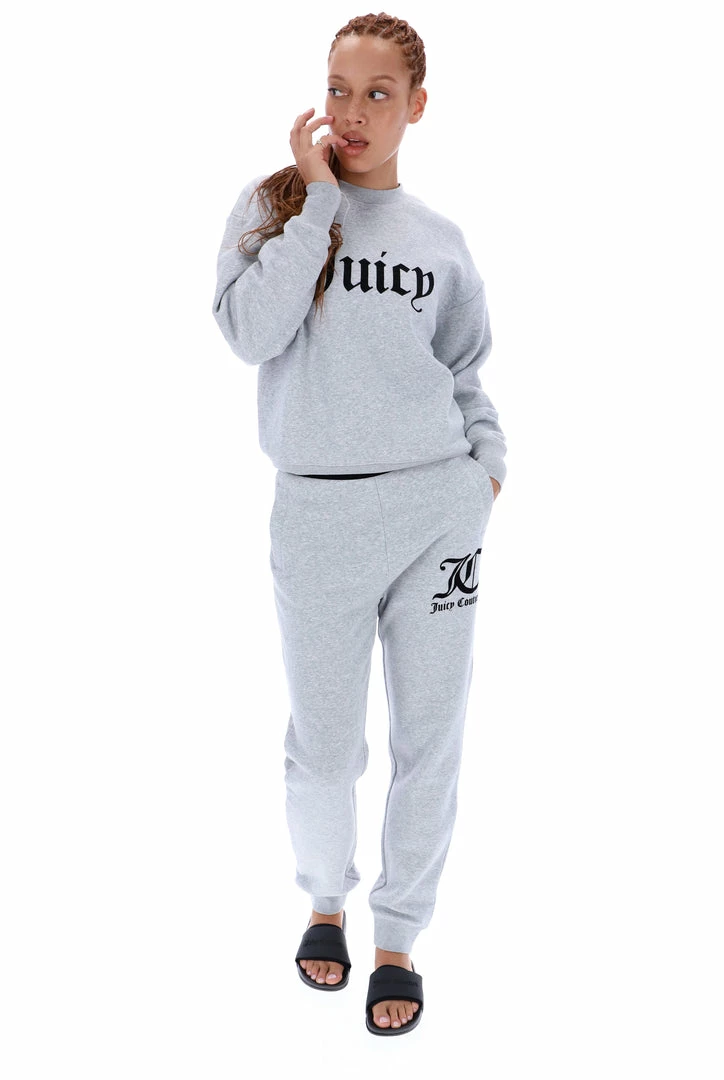 JUICY COUTURE SILVER MARL FLOCKED BOYFRIEND CUFFED JOGGER