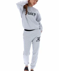 JUICY COUTURE TRACKSUITS SILVER MARL FLOCKED CREW NECK SWEATSHIRT