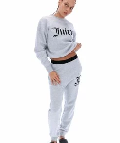 JUICY COUTURE SILVER MARL FLOCKED BOYFRIEND CUFFED JOGGER