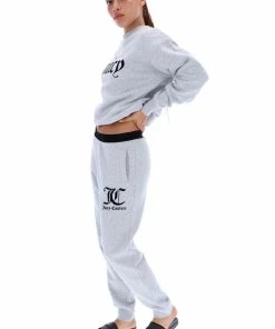JUICY COUTURE SILVER MARL FLOCKED BOYFRIEND CUFFED JOGGER