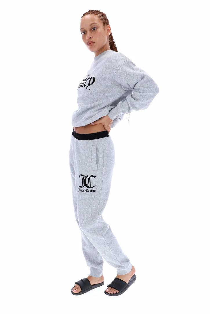 JUICY COUTURE SILVER MARL FLOCKED BOYFRIEND CUFFED JOGGER