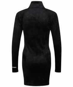 JUICY COUTURE DRESSES BLACK DEBOSSED PANELLED VELOUR TRACK DRESS