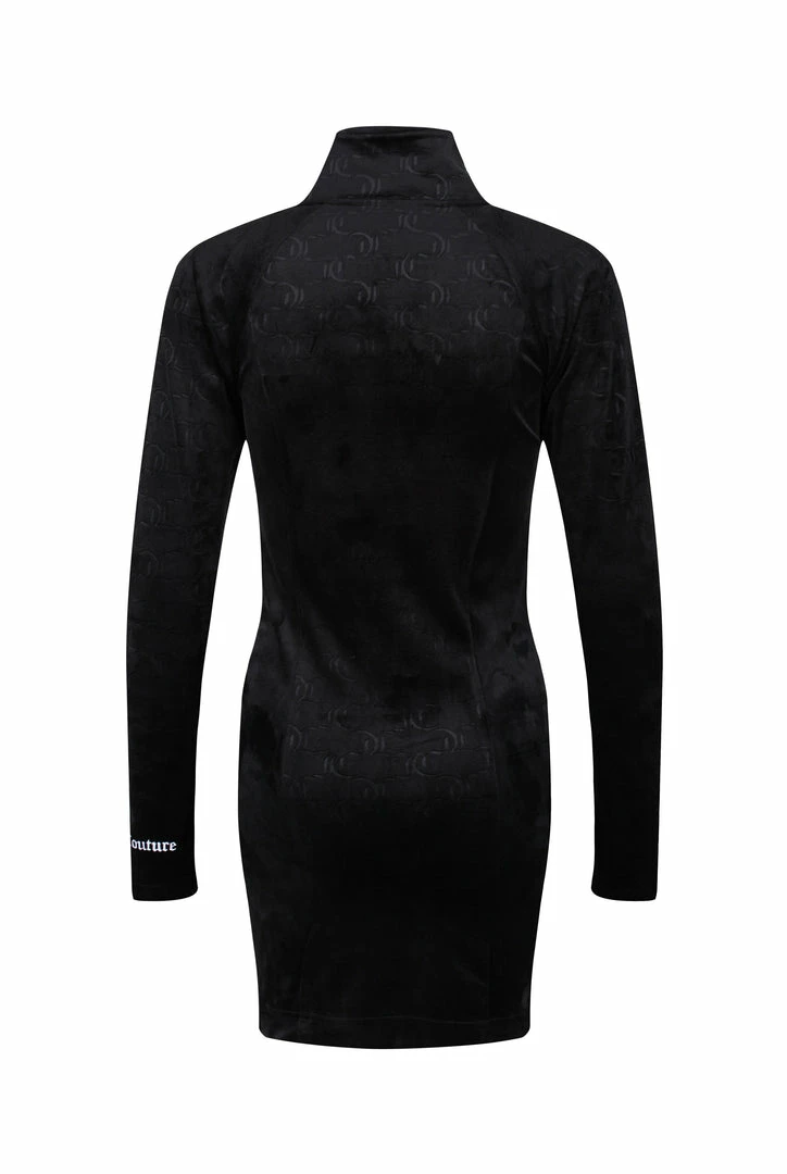 JUICY COUTURE DRESSES BLACK DEBOSSED PANELLED VELOUR TRACK DRESS