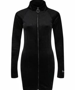 JUICY COUTURE DRESSES BLACK DEBOSSED PANELLED VELOUR TRACK DRESS