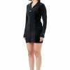 JUICY COUTURE DRESSES BLACK DEBOSSED PANELLED VELOUR TRACK DRESS