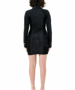 JUICY COUTURE DRESSES BLACK DEBOSSED PANELLED VELOUR TRACK DRESS