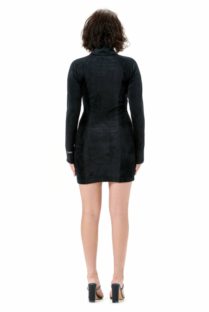 JUICY COUTURE DRESSES BLACK DEBOSSED PANELLED VELOUR TRACK DRESS
