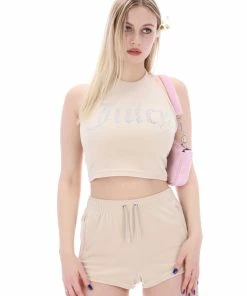 JUICY COUTURE BRAZILIAN SAND VELOUR DIAMANTE TRACK SHORTS