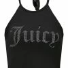 JUICY COUTURE BLACK VELOUR DIAMANTE HALTER TOP